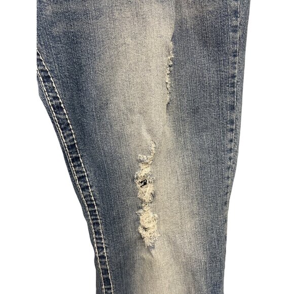 Arya Jeans Distressed Bootcut Denim Pants Sz 18 Medium Wash Stretch Button - Picture 3 of 9
